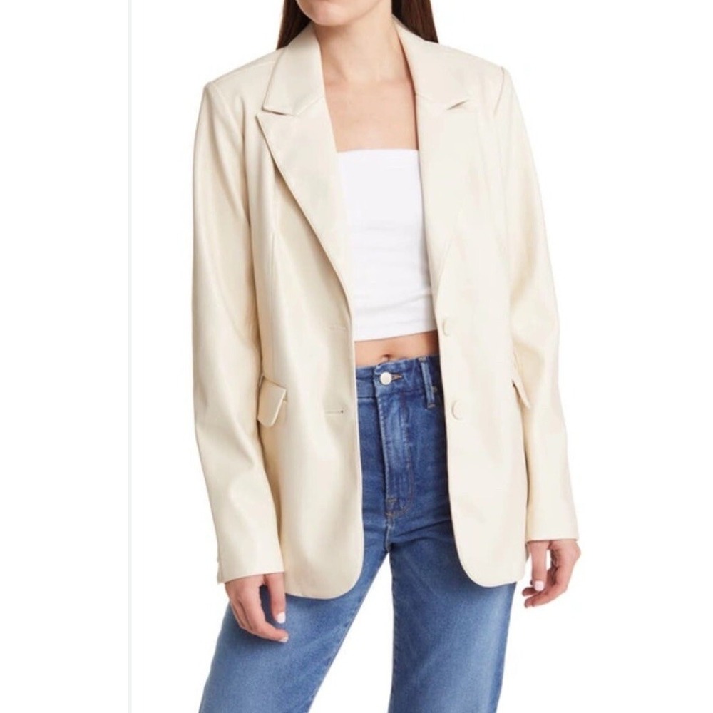 $225 Good American Better Than Leather Faux Blazer Shacket Jacket Bone 1 M